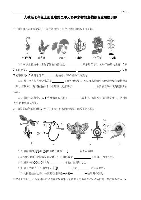 人教版七年级上册生物第二单元多种多样的生物综合应用题训练(含答案)