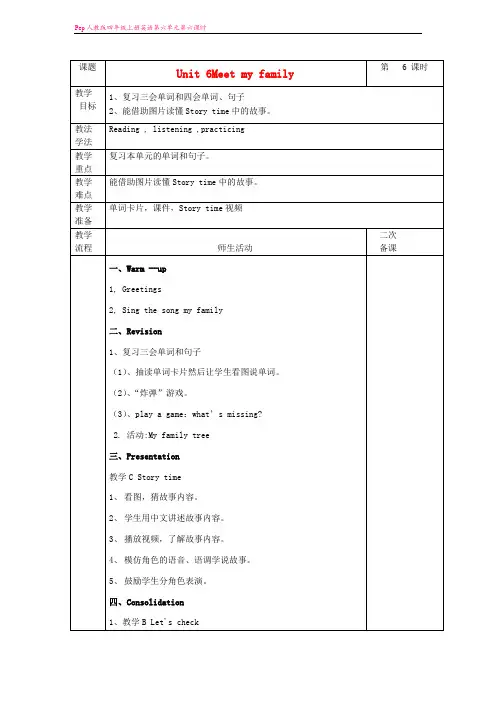 人教版四年级英语上册 Unit6 第六课时教案 人教PEP(标准版)
