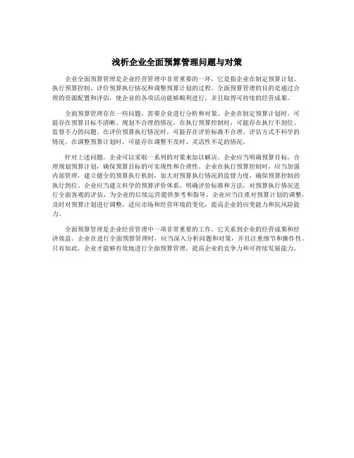 浅析企业全面预算管理问题与对策