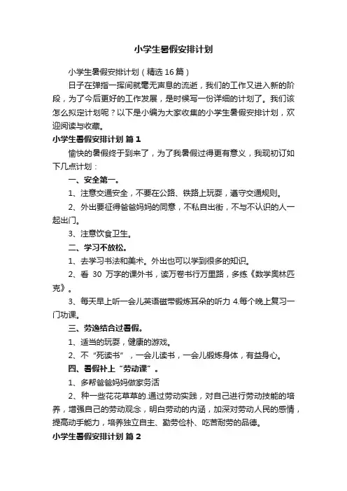 小学生暑假安排计划（精选16篇）