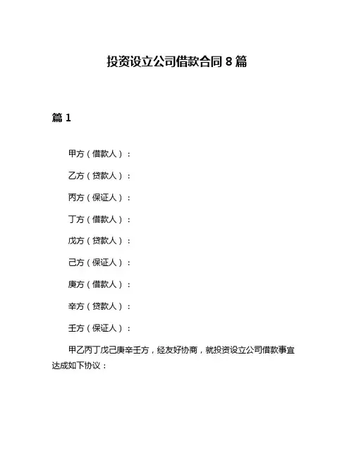 投资设立公司借款合同8篇