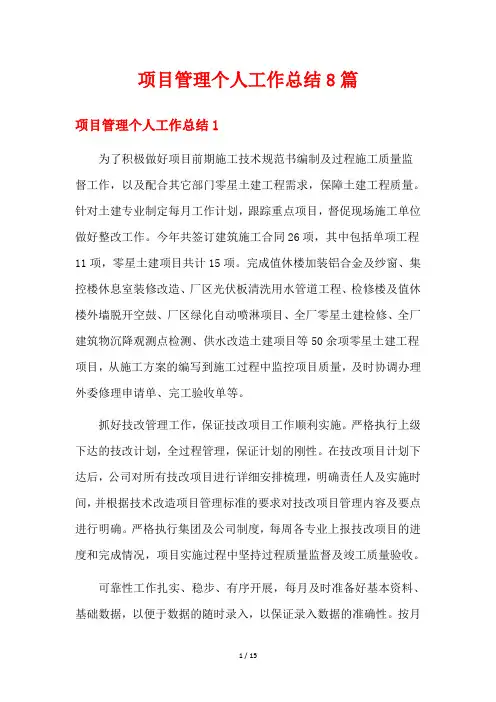 项目管理个人工作总结8篇