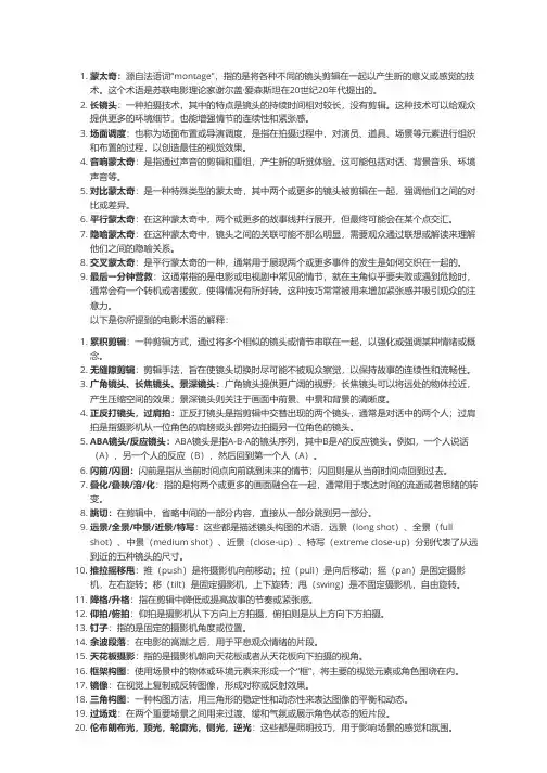 电影专业术语一览表
