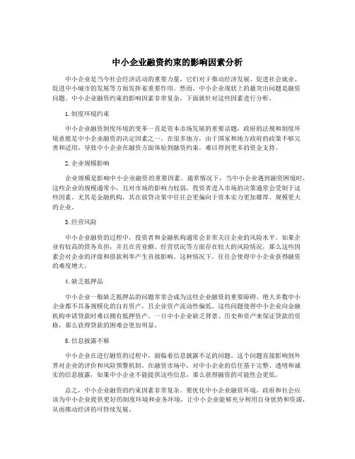 中小企业融资约束的影响因素分析