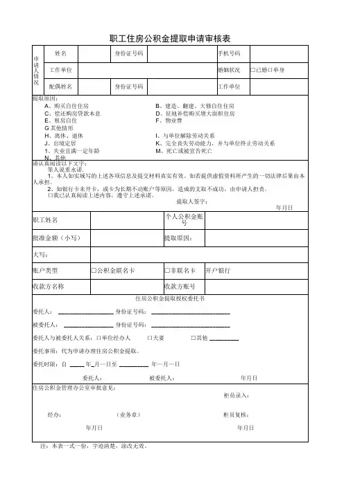 职工住房公积金提取申请审核表