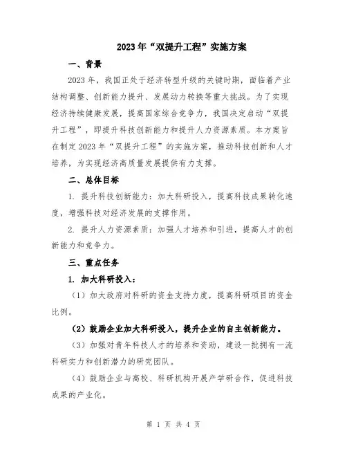 2023年“双提升工程”实施方案