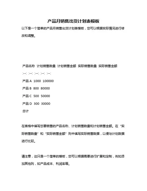产品月销售出货计划表模板