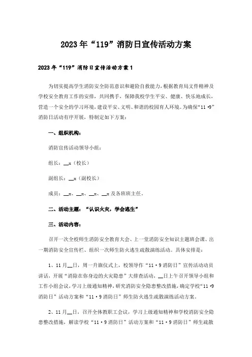 2023年“119”消防日宣传活动方案