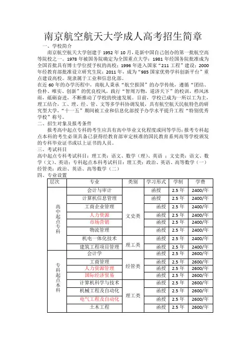 南京航空航天大学成人高考招生简章