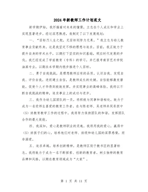 2024年新教师工作计划范文（七篇）