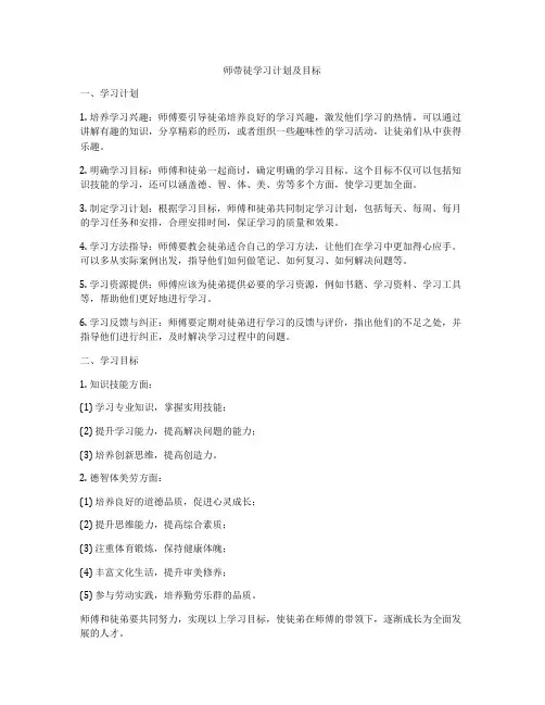 师带徒学习计划及目标