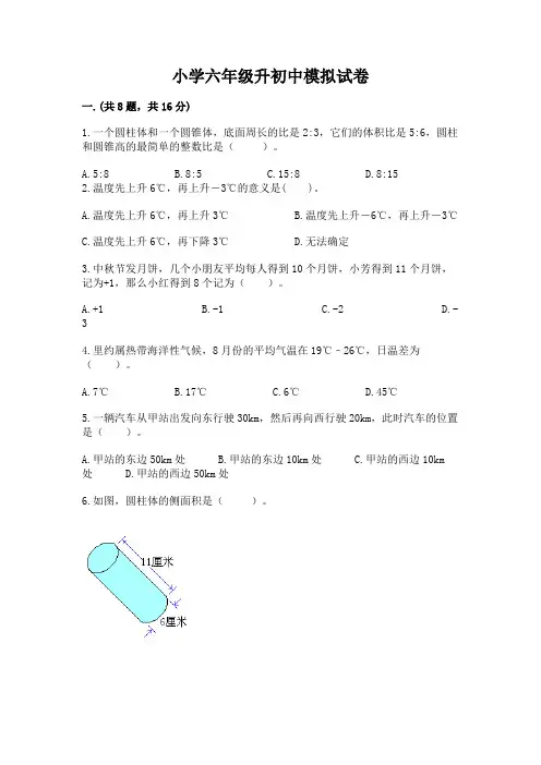 小学六年级升初中模拟试卷附完整答案【全优】