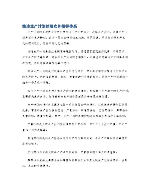 简述生产计划的层次和指标体系