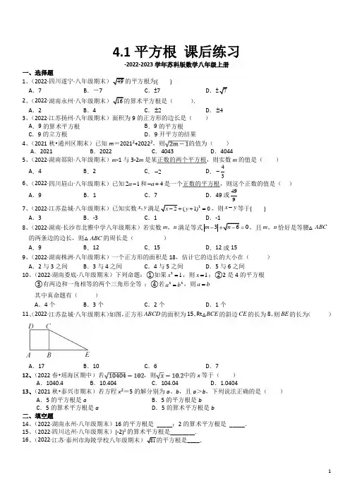 2022-2023学年苏科版数学八年级上册《平方根》课后练习