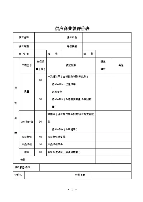 【履约评估-业绩】供应商业绩评估表