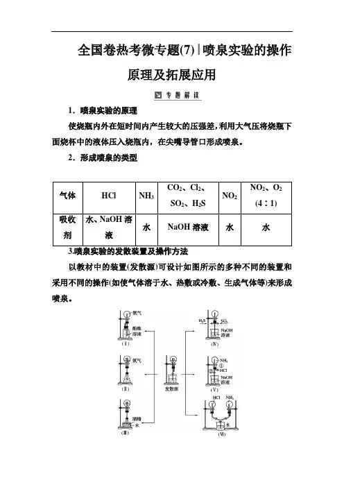 2020年高考中的喷泉实验的操作原理及拓展应用