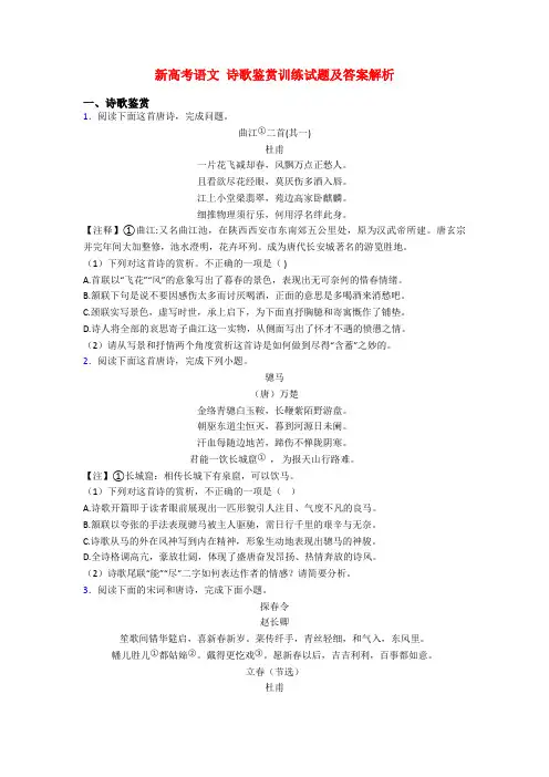 新高考语文 诗歌鉴赏训练试题及答案解析
