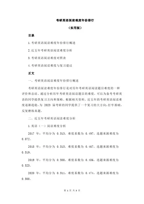考研英语阅读难度年份排行