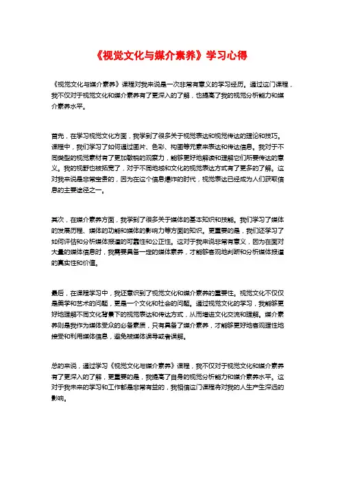 《视觉文化与媒介素养》学习心得