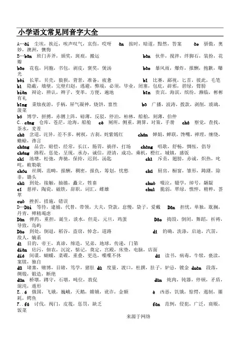 重点小学语文常见同音字大全