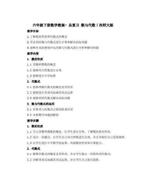 六年级下册数学【教案】- 总复习 数与代数｜西师大版