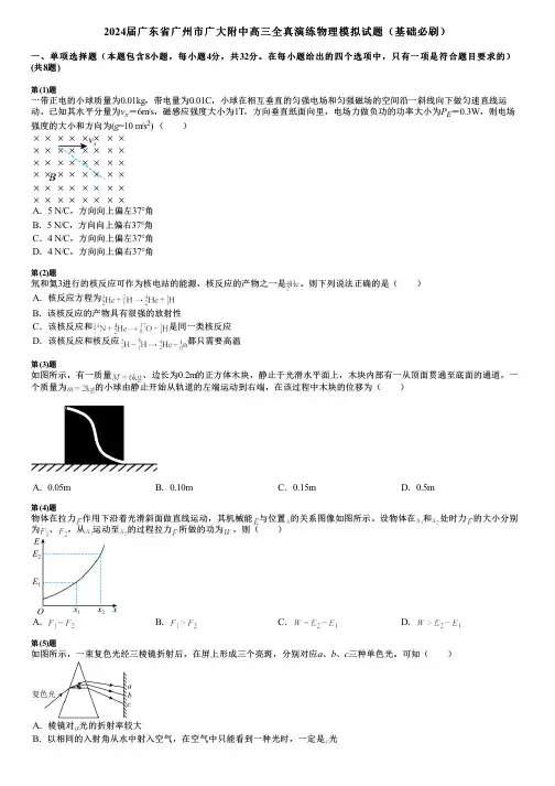 2024届广东省广州市广大附中高三全真演练物理模拟试题(基础必刷)