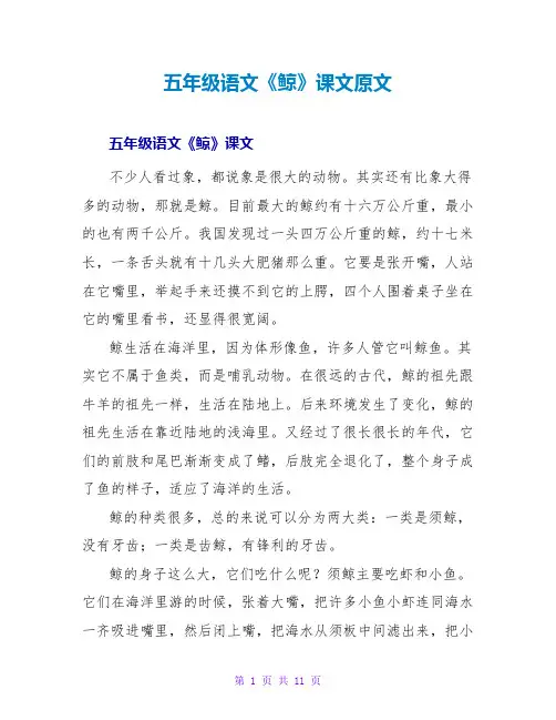 五年级语文《鲸》课文原文