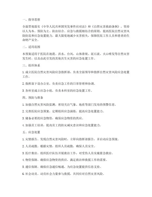 医院自然灾害风险应急预案