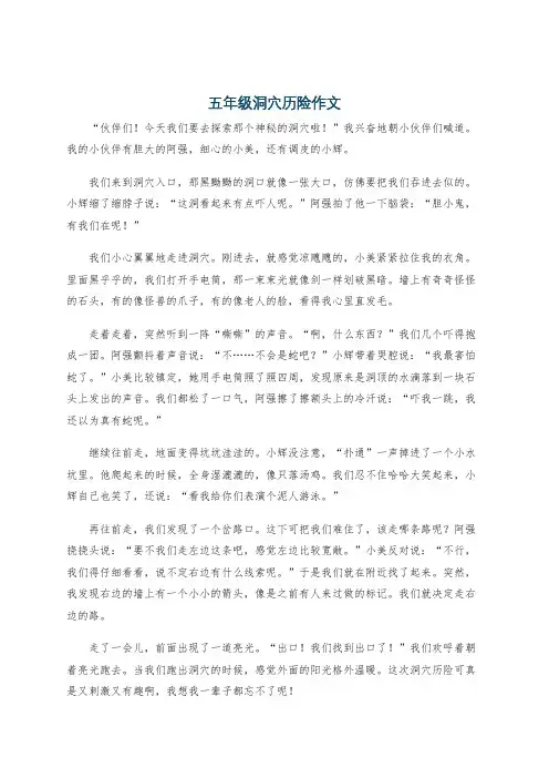 五年级洞穴历险作文