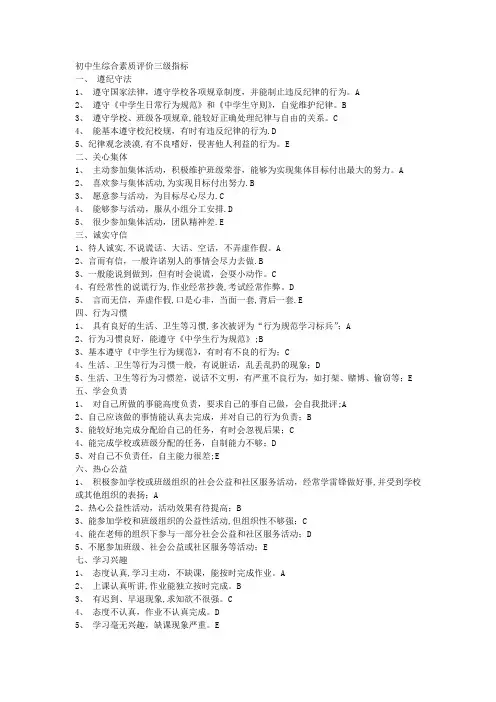 中学生综合素质测评标准