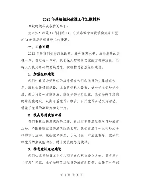 2023年基层组织建设工作汇报材料