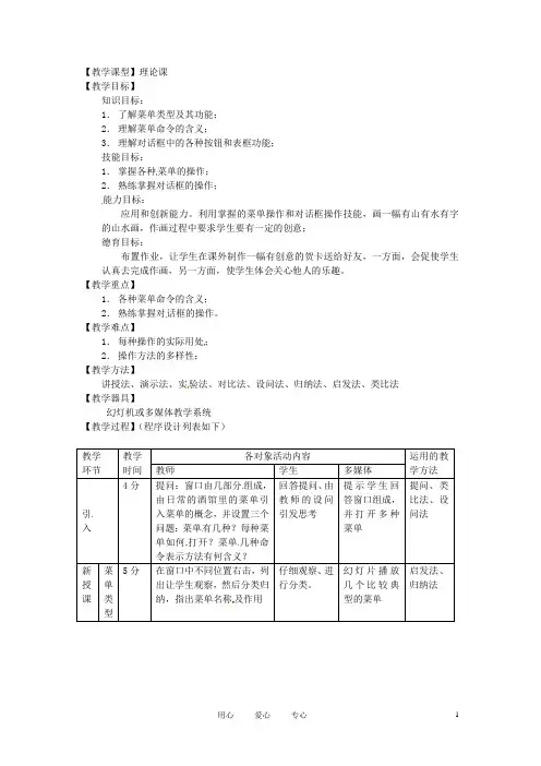 河南省濮阳市范县白衣阁第二中学九年级信息技术 3.2.2《WINDOWS的菜单及对话框》教案
