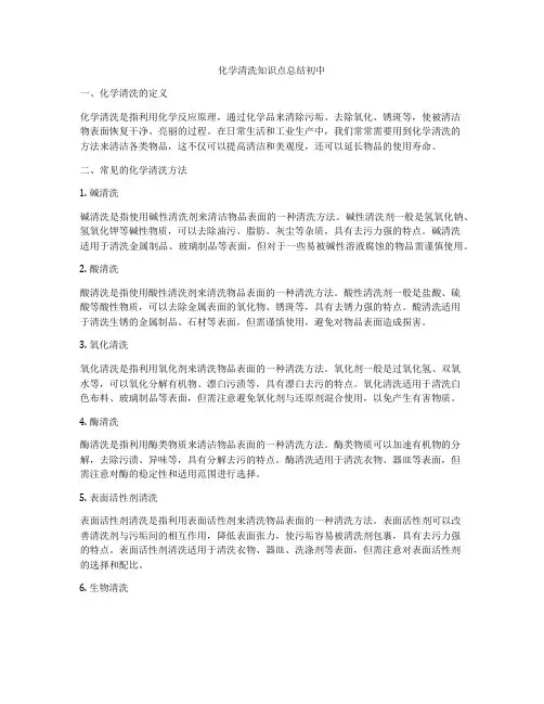 化学清洗知识点总结初中