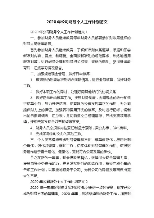 2020年公司财务个人工作计划范文