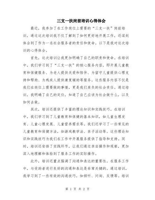 三支一扶岗前培训心得体会