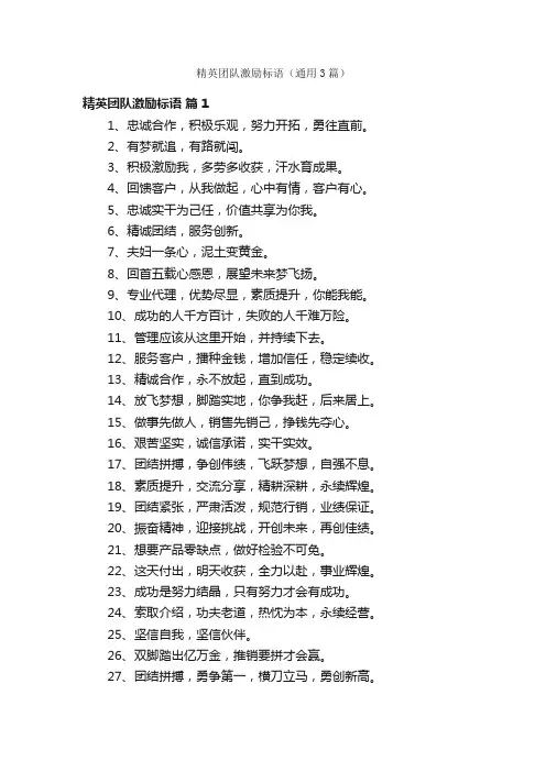 精英团队激励标语（通用3篇）