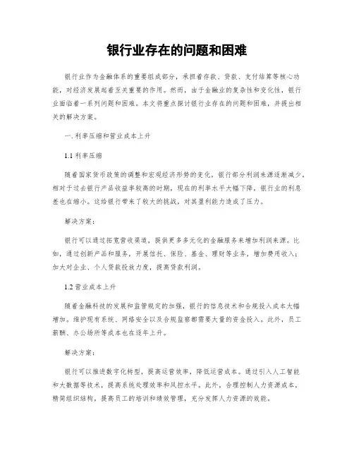 银行业存在的问题和困难