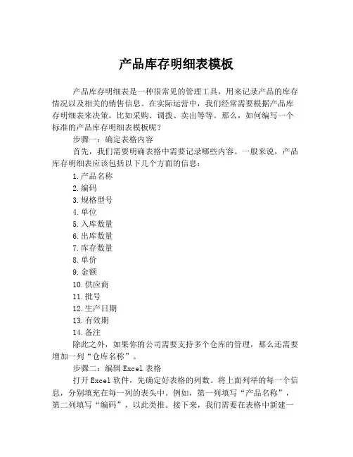 产品库存明细表模板