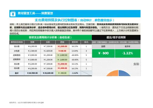 支出费用预算及执行控制图表(自动统计,颜色醒目提示)