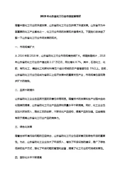 2023年山东省化工行业市场发展现状