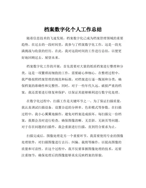 档案数字化个人工作总结