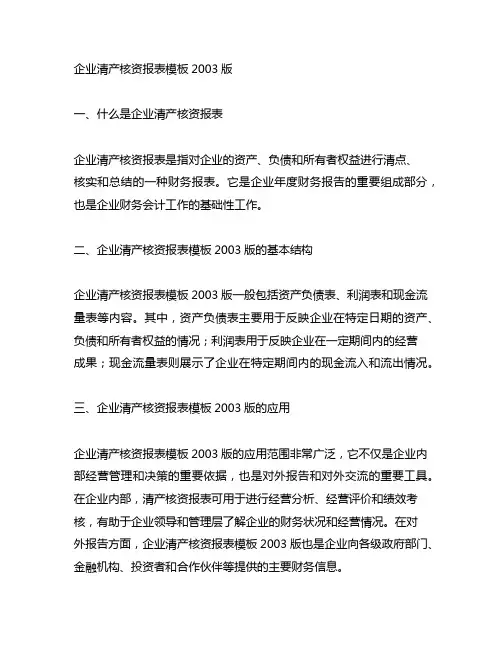 企业清产核资报表模板2003版