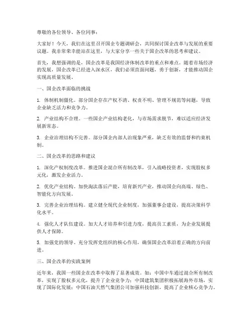 国企专题调研会发言稿范文