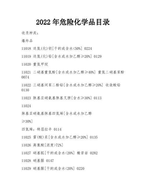 2022年危险化学品目录