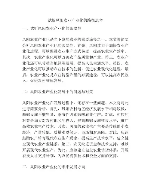 试析凤阳农业产业化的路径思考