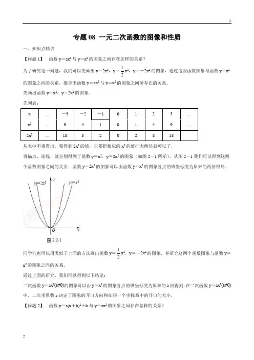 专题08 一元二次函数的图像和性质(解析版)