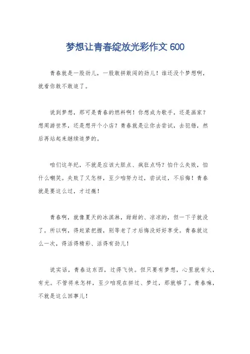 梦想让青春绽放光彩作文600