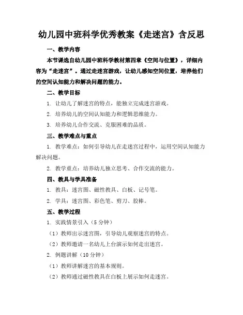 幼儿园中班科学优秀教案《走迷宫》含反思
