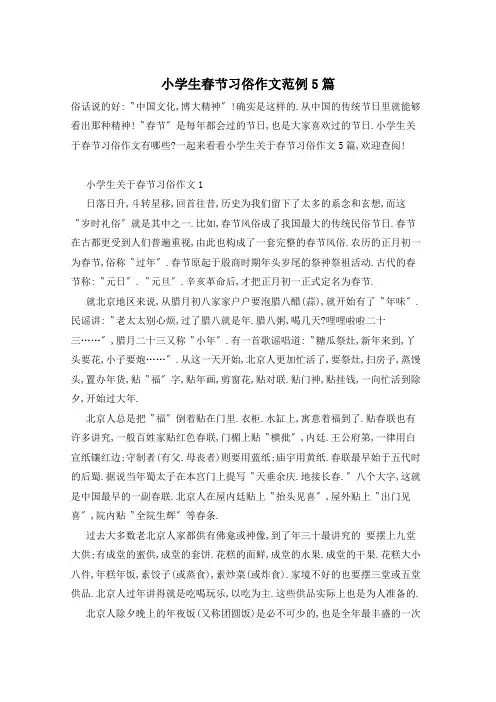 小学生春节习俗作文范例5篇