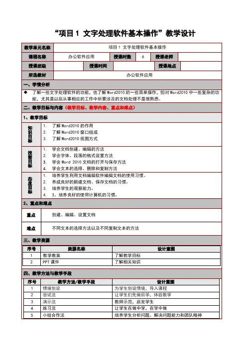 项目1 文字处理软件基本操作